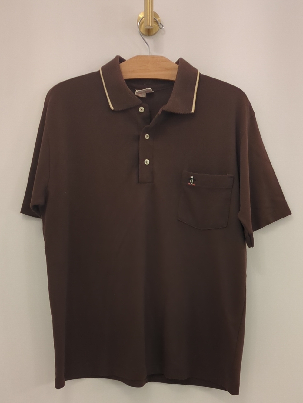 Vintage 70s 80s Men's Brown Polo Shirt with Contrast Collar Size Large